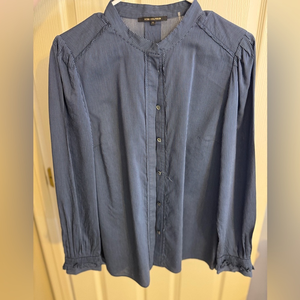 Kobi Halperin Navy Striped Button Down Blouse